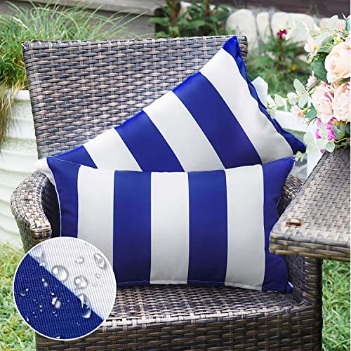 Western Home Pack of 2 Decorative Outdoor Solid Waterproof Striped Throw Pillow Covers Polyester Linen Garden Farmhouse Cushion Cases for Patio Tent Balcony Couch Sofa 12x20 inch Blue