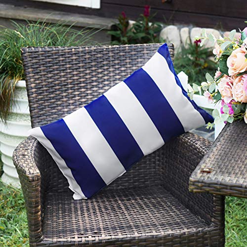 Western Home Pack of 2 Decorative Outdoor Solid Waterproof Striped Throw Pillow Covers Polyester Linen Garden Farmhouse Cushion Cases for Patio Tent Balcony Couch Sofa 12x20 inch Blue