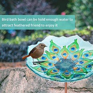 MUMTOP Glass Bird Bath, Garden Outdoor Birdbaths Birdfeeder with Metal Stake Peacock