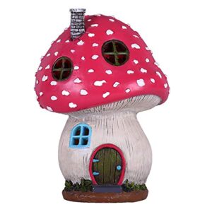 teresa’s collections mushroom garden statues pink fairy house solar light for home and outdoor decor,resin garden miniature yard art for patio deck porch decorations, 7.5 inch