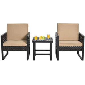 relax4life 3-piece patio furniture set – wicker rattan sofa set, bistro set with coffee table, seat & back cushions, outdoor conversation set for garden, backyard, poolside