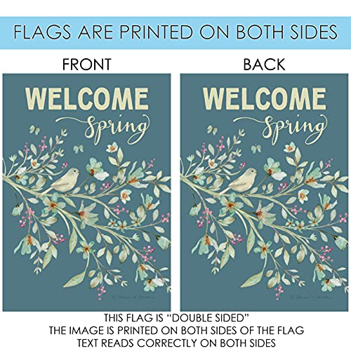 Toland Home Garden 1112561 Welcome Spring Birds Spring Flag 12x18 Inch Double Sided Spring Garden Flag for Outdoor House Flower Flag Yard Decoration