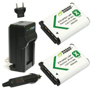 wasabi power np-bx1 battery (2-pack) and charger for sony np-bx1/m8, cyber-shot dsc-hx80, hx90v, hx95, hx99, hx350, rx1, rx1r ii, rx100 (ii/iii/iv/v/va/vi/vii), fdr-x3000, hdr-as50, as300, zv-1, etc., black (kit-btr-npbx1-lch-npbx1-01)