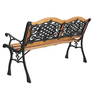 Trlec gt4-ly 49 inch Garden Bench Outdoor Patio Park Chair Furniture Hardwood Slat cast Iron Frame, Suitable for Patio, Porch, Deck or Garden