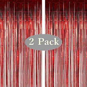 twinkle star photo booth backdrop foil curtain tinsel backdrop environmental background for birthday party, wedding, graduation, christmas decorations (2 pack, red)