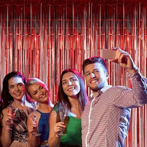 Twinkle Star Photo Booth Backdrop Foil Curtain Tinsel Backdrop Environmental Background for Birthday Party, Wedding, Graduation, Christmas Decorations (2 Pack, Red)