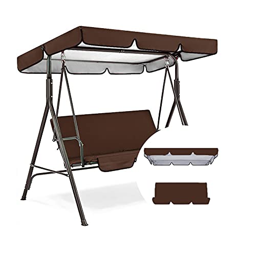 Outdoor Swing Canopy Replacement Cover & Swing Cushion Cover 3 Seater, Waterproof Garden Seater Sun Shade Porch Hammock Patio Swing Cover,Xanperex,Brown,190x132x15cm/75x52x6''…