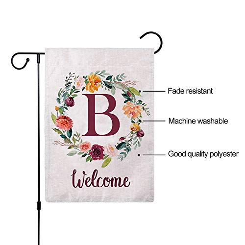 ULOVE LOVE YOURSELF Letter B Garden Flag with Flowers Wreath Double Sided Print Welcome Garden Flags Outdoor House Yard Flags 12.5 x 18 Inch