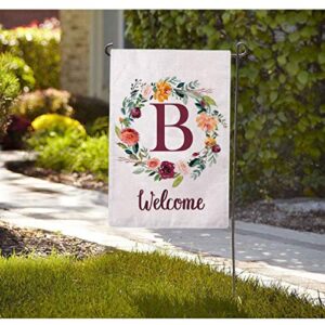 ULOVE LOVE YOURSELF Letter B Garden Flag with Flowers Wreath Double Sided Print Welcome Garden Flags Outdoor House Yard Flags 12.5 x 18 Inch