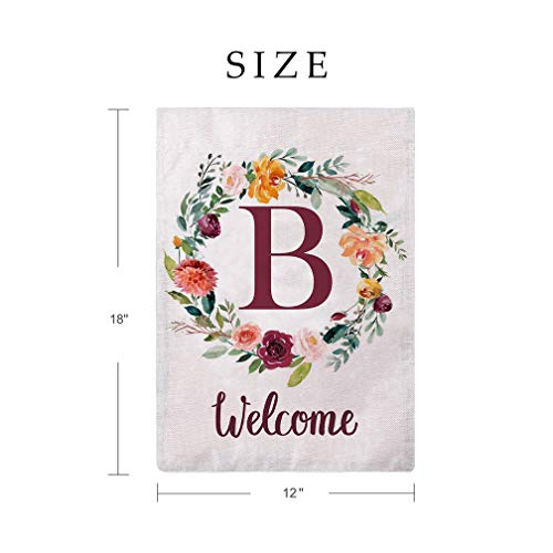 ULOVE LOVE YOURSELF Letter B Garden Flag with Flowers Wreath Double Sided Print Welcome Garden Flags Outdoor House Yard Flags 12.5 x 18 Inch