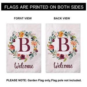 ULOVE LOVE YOURSELF Letter B Garden Flag with Flowers Wreath Double Sided Print Welcome Garden Flags Outdoor House Yard Flags 12.5 x 18 Inch