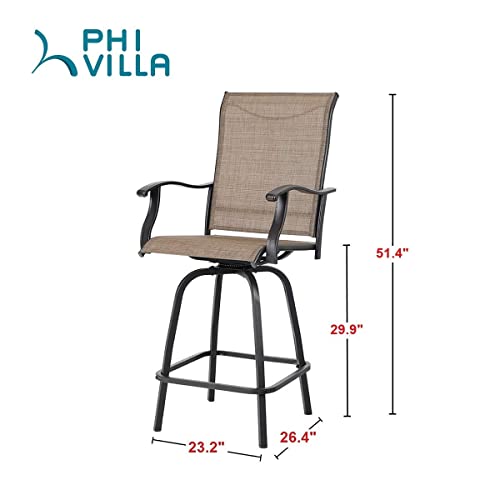 PHI VILLA Patio Swivel Bar Stools Outdoor Swivel 2 Bar Height Chair Patio Furniture Set, (Set of 4)