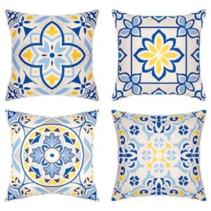 set of 4 decorative waterproof throw pillow covers outdoor boho floral cushion covers for patio furniture porch , 18×18 inch