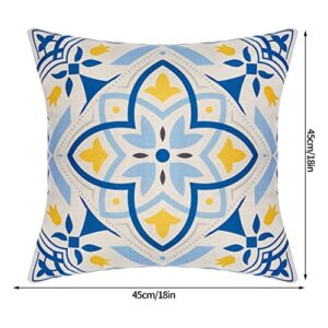 Set of 4 Decorative Waterproof Throw Pillow Covers Outdoor Boho Floral Cushion Covers for Patio Furniture Porch , 18x18 Inch