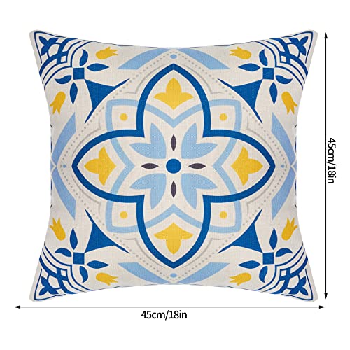 Set of 4 Decorative Waterproof Throw Pillow Covers Outdoor Boho Floral Cushion Covers for Patio Furniture Porch , 18x18 Inch