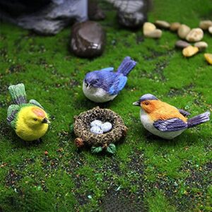 Fairy Garden Accessories, Mini Bird and Bird Nest 4 Piece Miniature Figures Fairy Garden Miniature Moss Landscape DIY Ornament Accessories, Miniature Landscape Decor, Car Decor, Home Decor, Fairy