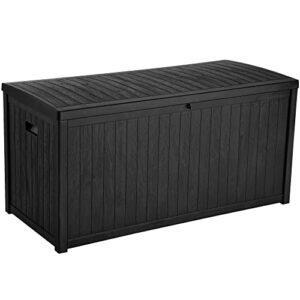 yitahome large deck box,outdoor storage container 114 gallon for outdoor pillows, pool supplies, garden tools, furniture and sports equipment,water-resistant,lockable (black)