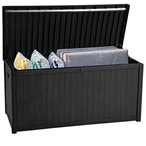 YITAHOME Large Deck Box,Outdoor Storage Container 114 Gallon for Outdoor Pillows, Pool Supplies, Garden Tools, Furniture and Sports Equipment,Water-resistant,Lockable (Black)