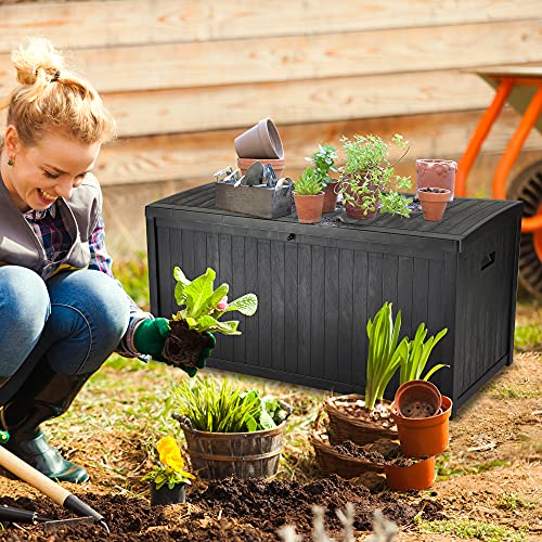 YITAHOME Large Deck Box,Outdoor Storage Container 114 Gallon for Outdoor Pillows, Pool Supplies, Garden Tools, Furniture and Sports Equipment,Water-resistant,Lockable (Black)