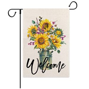 eddert summer welcome watercolor bee sunflower garden flag double sided 12×18 inch, holiday fall party yard outdoor decoration