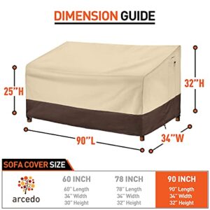 Arcedo Outdoor Sofa Cover, Heavy Duty Waterproof Patio Oversized Sectional Cover for 3-Seater Couch, Large Durable Garden Furniture Bench Cover with Air Vent, 90” x 34” x 32”, Beige & Brown