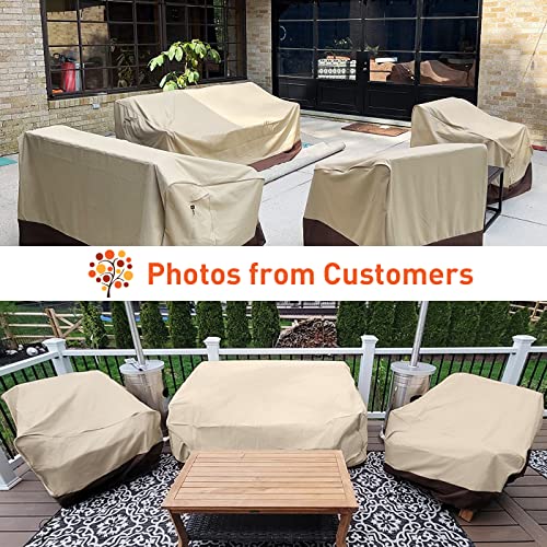 Arcedo Outdoor Sofa Cover, Heavy Duty Waterproof Patio Oversized Sectional Cover for 3-Seater Couch, Large Durable Garden Furniture Bench Cover with Air Vent, 90” x 34” x 32”, Beige & Brown