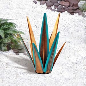 ALIKZO 2022 Upgraded Large Size Tequila Rustic Sculpture, DIY Rustic Metal Agave Plant for Outdoor Patio Garden Yard Lawn Ornaments, Yard Art Decoration Statue for Home Decor (Orange Blue (M))