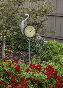 poolmaster 54581 outdoor thermometer garden stake, peacock, multi