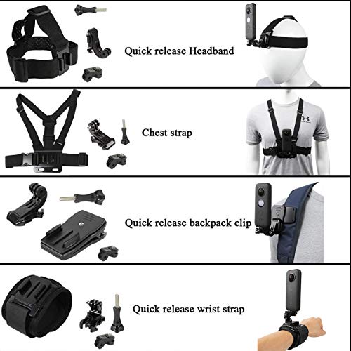 Accessories Kit for Insta360 One X3/X2/X, One R, X and GoPro Hero 9,New Quick Release Head Strap Mount + Chest Mount Harness + Backpack Clip Holder + 360°Rotating Wrist Strap