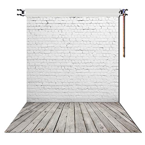 HUAYI 5X7ft White Brick Wall With Gray Wooden Floor Photography Vinyl Backdrop D-2504