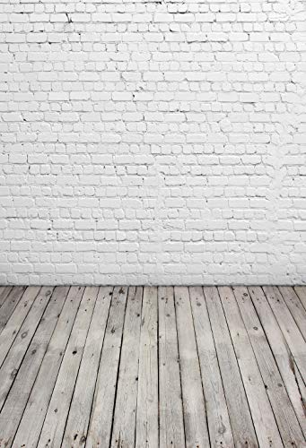 HUAYI 5X7ft White Brick Wall With Gray Wooden Floor Photography Vinyl Backdrop D-2504