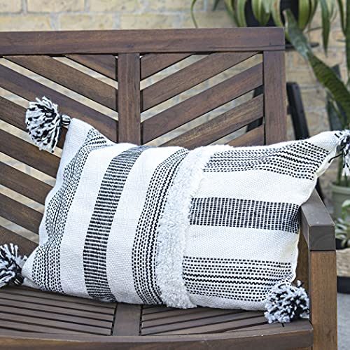 Foreside Home & Garden Black Striped Woven 14x22 Outdoor Decorative Throw Pillow with Hand Tied Tassels, 22 x 14 x 5