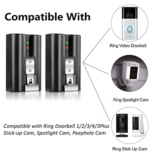 Mrupoo 2 Pack Rechargeable Lithium-Ion V4 Batteries Replacement for Ring-Doorbell-Camera 2/3/4/3plus, Also for Stick-Up Cam (2nd & 3rd Gen), Peephole and Spotlight Cam, 3.65V 6040mAh Battery Life