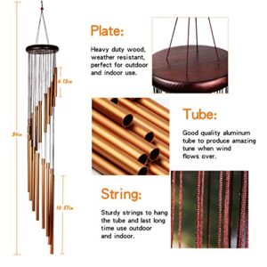 Epartswide Wind Chimes Outdoor Wind Chimes 36" Garden Chimes with 18 Aluminum Alloy Tubes and 3 S Hooks for Garden Patio Decor(Golden)