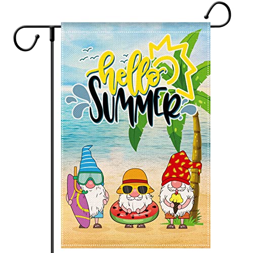 Pinknoke Hello Summer Garden Flag Beach Gnomes Small 12.5x18 Inch Vertical Double Sided Seasonal welcome Yard Flag Outdoor Decor (Garden Size / 12.5 x 18 Inch)