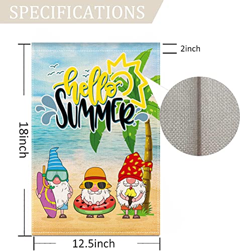 Pinknoke Hello Summer Garden Flag Beach Gnomes Small 12.5x18 Inch Vertical Double Sided Seasonal welcome Yard Flag Outdoor Decor (Garden Size / 12.5 x 18 Inch)