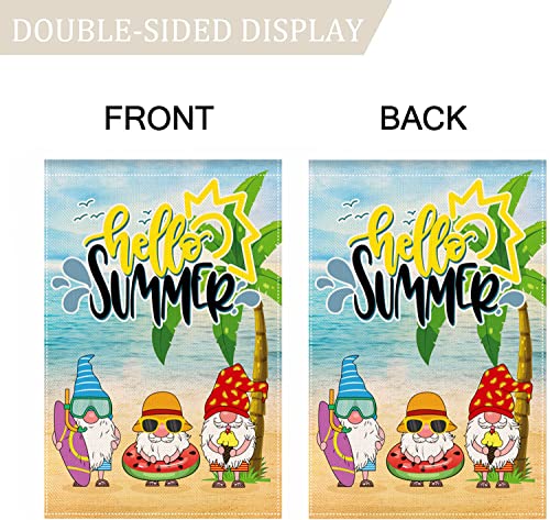 Pinknoke Hello Summer Garden Flag Beach Gnomes Small 12.5x18 Inch Vertical Double Sided Seasonal welcome Yard Flag Outdoor Decor (Garden Size / 12.5 x 18 Inch)