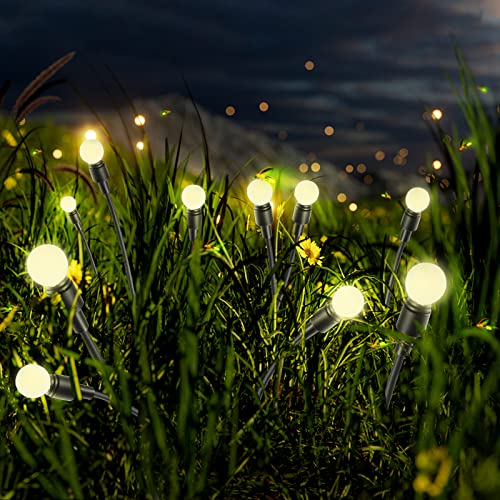 Fymblin 10LED Solar Garden Lights, Solar Firefly Lights Outdoor Waterproof, Swaying Solar Outdoor Lights, Solar Garden Decorative Lights for Pathway Yard Patio Decoration Landscape-2Pack