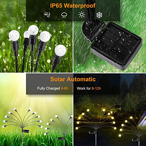 Fymblin 10LED Solar Garden Lights, Solar Firefly Lights Outdoor Waterproof, Swaying Solar Outdoor Lights, Solar Garden Decorative Lights for Pathway Yard Patio Decoration Landscape-2Pack