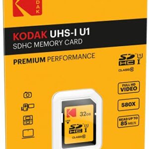 KODAK 32 GB Class 10 UHS-I U1 SDHC/XC Premium Performance Memory Card, for Full HD Video Recording and High-Resolution Pictures, Compatible with All Devices Supporting SDHC and SDXC Standards