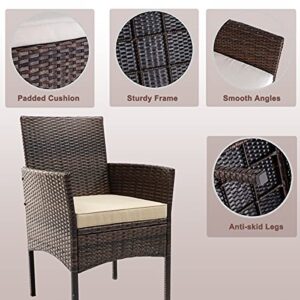 Patio Furniture Sets, 4 Pieces Porch Backyard Garden Outdoor Conversation Furniture Rattan Chairs and Table Wicker Set with Beige Cushions (Brown/Beige)