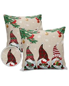 christmas gnomes outdoor pillow covers 16 x 16 inches, winter snowflake waterproof throw pillow cover set of 2, xmas balls pine cone home decorative square cushion covers for patio/tent/couch/garden