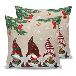 Christmas Gnomes Outdoor Pillow Covers 16 x 16 Inches, Winter Snowflake Waterproof Throw Pillow Cover Set of 2, Xmas Balls Pine Cone Home Decorative Square Cushion Covers for Patio/Tent/Couch/Garden