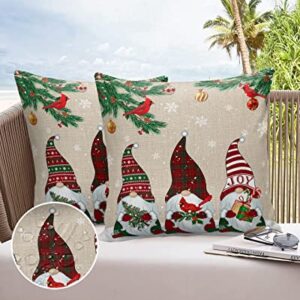 Christmas Gnomes Outdoor Pillow Covers 16 x 16 Inches, Winter Snowflake Waterproof Throw Pillow Cover Set of 2, Xmas Balls Pine Cone Home Decorative Square Cushion Covers for Patio/Tent/Couch/Garden