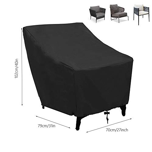Outdoor Waterproof Chair Cover, Mayhour Balck Heavy Duty Lounge Deep Seat Cover,Large Patio Furniture Protection for Backyard,Veranda,Lawn,All Weather Rain UV Dust Rip Resistant Material (1pcs), Black