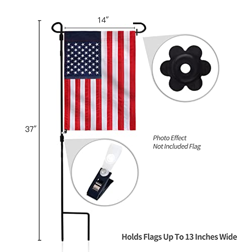 ANLEY Garden Flag Stand - Upgraded Version Reinforced Wrought Iron Garden Flag Pole Holder - Weather Resistant & Easy Assemble & Black Matte Coating - FREE Flag Stopper & Alligator Clip - H37" x W14"