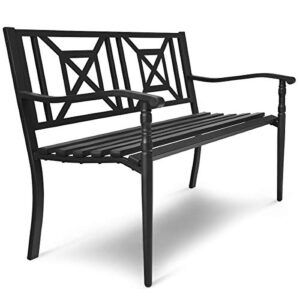 Tangkula Outdoor Garden Bench Park Bench, Patio Steel Bench Chair with Rustproof Frame, Heavy Duty Loveseat Bench for 2-3 People, Deck Bench Chair, Ideal for Garden, Balcony, Lawn, Porch, Park