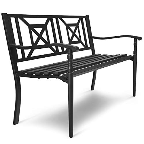 Tangkula Outdoor Garden Bench Park Bench, Patio Steel Bench Chair with Rustproof Frame, Heavy Duty Loveseat Bench for 2-3 People, Deck Bench Chair, Ideal for Garden, Balcony, Lawn, Porch, Park