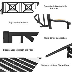 Tangkula Outdoor Garden Bench Park Bench, Patio Steel Bench Chair with Rustproof Frame, Heavy Duty Loveseat Bench for 2-3 People, Deck Bench Chair, Ideal for Garden, Balcony, Lawn, Porch, Park