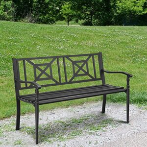 Tangkula Outdoor Garden Bench Park Bench, Patio Steel Bench Chair with Rustproof Frame, Heavy Duty Loveseat Bench for 2-3 People, Deck Bench Chair, Ideal for Garden, Balcony, Lawn, Porch, Park